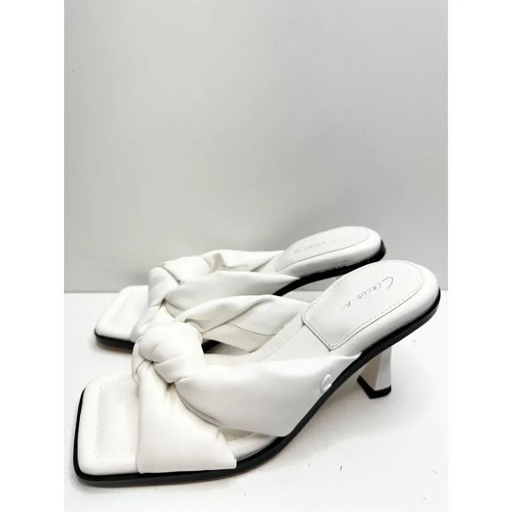 Circus by Sam Edelman Sandals Womens Size 8.5 White Sim Slides Square Toe‎
